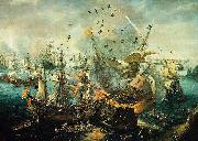 Hendrik Cornelisz. Vroom The explosion of the Spanish flagship during the Battle of Gibraltar, 25 April 1607. Spain oil painting artist